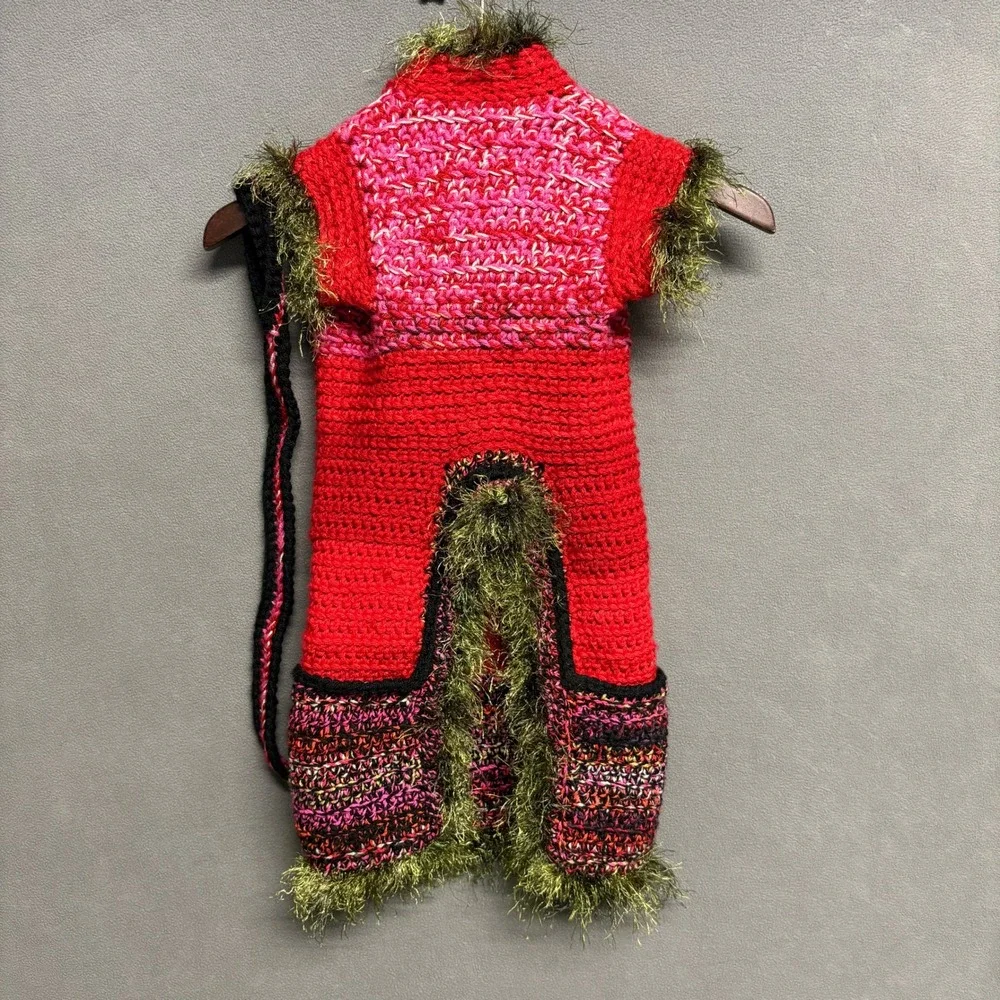 The Cottage Dog Crochet Sweater Large Red Pink Excellent Handmade Pet Vest